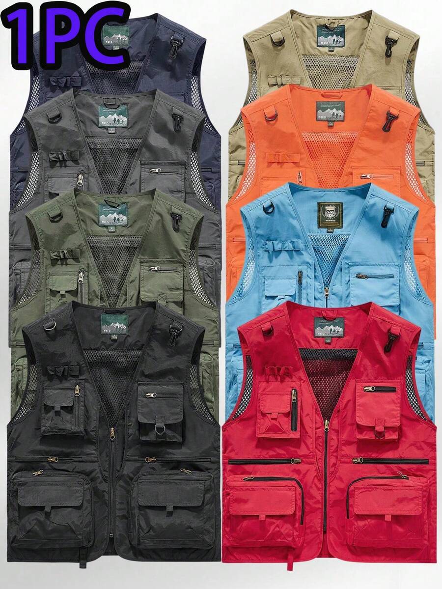 Multi-Pocket Black Multifunctional Vest, Men's Casual Sleeveless Fishing Work Vest, Outdoor Work Jacket, 12 Functional Pockets Sports Summer - Black - View 1