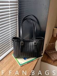 Commuter Handmade Woven Bag 2026 Spring/Summer New Large Capacity Textured Tote Bag Shoulder Handbag - Black - View 1
