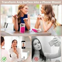 1pc Foldable Suction Cup Phone Holder With Metal Crocodile Clip, Ultra-Thin Non-Slip Silicone Pad, Macaron Color Adhesive Base, Suitable For Bathroom Mirror, Glass Wall, Desktop Live Streaming, Portable Travel Office Essential Gift - A - View 5