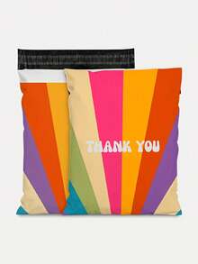 彩色印花「Thank You」文字防水加厚快遞包裝袋，耐撕郵寄信封袋，適用於衣物，適合小企業、婚禮禮品與派對填充物 - 復古撞色條紋 - 查看 7