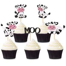 10/20pcs Cute Cow Theme Cupcake Toppers, "MOO" Party Decorations, Children's Birthday Farm Animal Cake Picks, Suitable For Baby Shower - Cow MOO - View 9