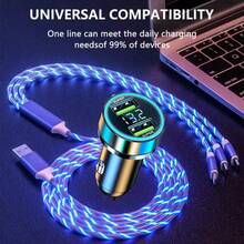 120W Car Charger+3-In-1 Led Illumination Cable 2USB Car Power Charger 3.1A With Voltage Detection Multi-Port Car Power Adapter,6 Devices Simultaneously | Universal For All Cars | Smart Chip & Durable Braided Cable - Default - View 9