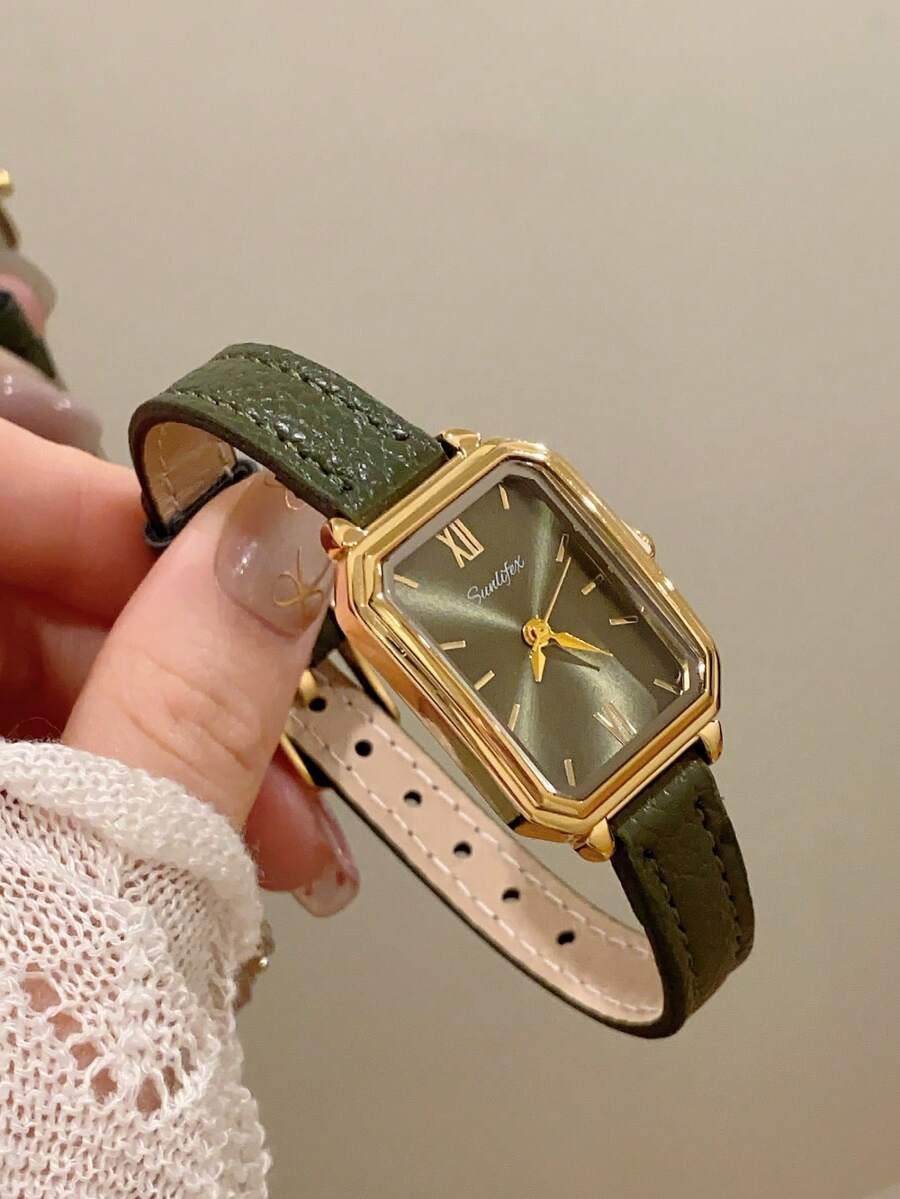 1件女款橢圓羅馬數字休閒優雅石英手錶,適合日常佩戴 - 綠色 - 查看 1