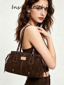 Elegant Brown Shoulder Bag For Women With Contrast Stitching, Adjustable Strap And Stylish Design For Daily Commute, Shopping And Casual Outings - Brown - View 5
