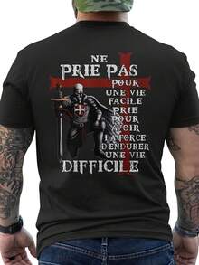 Mittelalterliches Templer-Ritter-T-Shirt - Lateinische Inschrift und Templer-Symbol-Druck auf der Rückseite, T-Shirt mit Kreuzfahrer-Kampagnen-Motiv, mit ritterlichen Mottos und historischen Musterdesigns, Unis - Schwarz - Übersicht 1