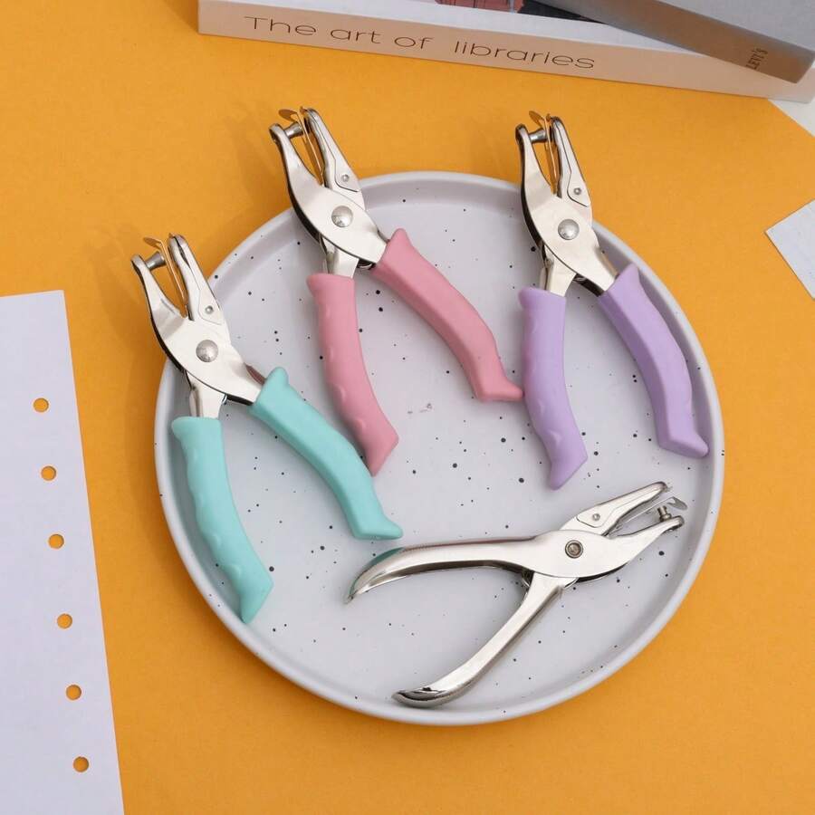 Macaron Color Manual Hole Puncher, Suitable For Paper And Cardstock Metal Binding, Ideal For Office Supplies, No Battery Required - Multiple Styles - View 1