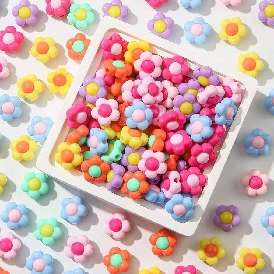 50PCS/20PCS Acrylic Dual-Color Flower Shaped Beads, Suitable For Handmade DIY Beaded Jewelry Crafts - Colorful Flower Beads - View 1