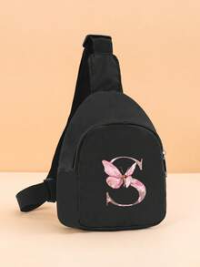 1PC Pink Butterfly A-Z Initial Toddler Comfortable Chest Bag, Suitable For Toddler Daily Outings Mini Small Bag, Outdoor Play Crossbody Waist Bag - Black - View 30