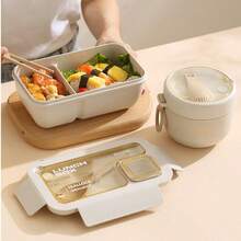 1pc Adult Lunch Box With Utensils, Leak-Proof Bento Box With Compartments, Sauce Container, Fruit And Snack Box, Reusable Fork And Spoon Set, Suitable For Office, School, Outdoor Picnic, Back To School, Kitchen Accessories - Multicolor - View 4