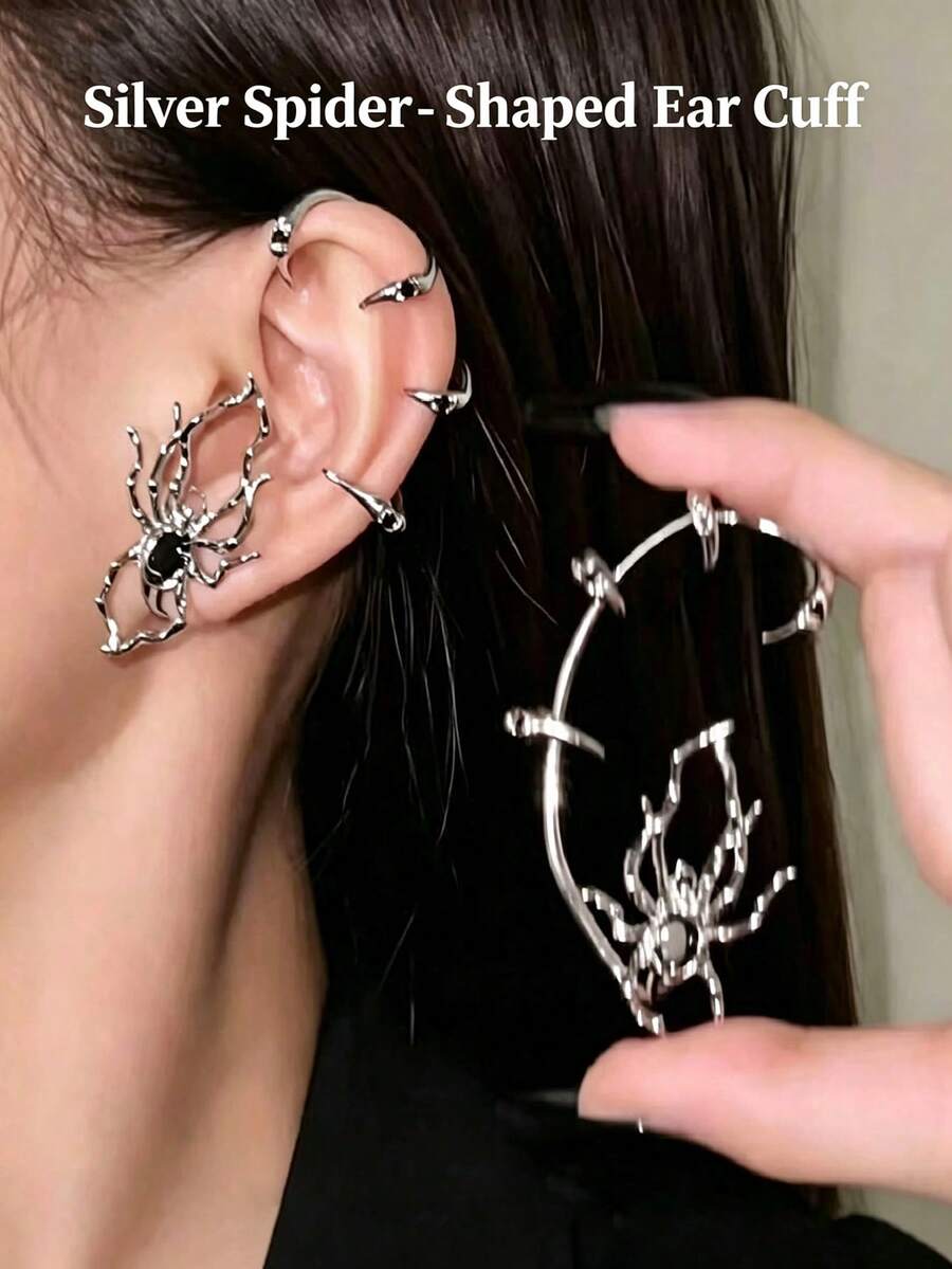 Women's Gothic Spider Earrings - Halloween Silver Ear Hooks, Exaggerated Wavy Spider Claw Dangle Earrings, Dark Punk Horror Jewelry, Perfect Cosplay Party Accessory, Ideal Holiday Gift - Multicolor - View 1