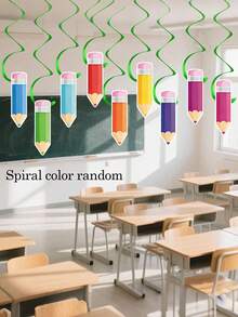 9/3/1pc - Colorful Crayon Ceiling Decorations, Back To School Pencil Decorations, Welcome Back To School Pencil Party Decorations, First Day Of School Party Supplies, Suitable For Back To School Season Decorations, School Classroom, Wall, Window And Door Decorations, Party Decorations, Home Decorations, DIY Decorations, Birthday Decorations - A - View 2