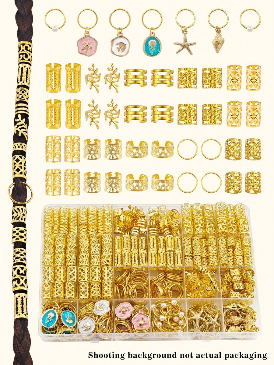 247件海洋風髮環，含金色海星、海螺、貝殼與白色珍珠，夏季可調節編髮用海濱風飾品