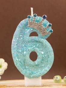 1pc Ice Blue Glitter Number Birthday Candle 0-9, Luxury Crown Style, Suitable For Girls' First Birthday Party, Princess Theme Cake Decoration, Kids Dessert Decoration - Ice Blue - View 16