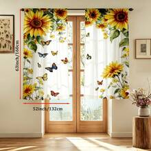2pcs Rustic Style Curtains, Butterfly And Sunflower Pattern, Rod Pocket Design For Privacy Protection, Polyester Material, Suitable For Seasonal Parties And Holiday Decorations, Applicable To Bedroom, Living Room, Tea Room, Dining Room And Other Multiple Scenes. 2D Pattern Design, Spring Decoration Curtains - Multicolor - View 13