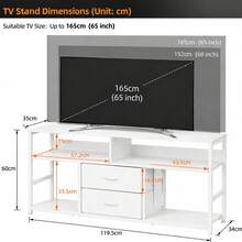 Modern TV Stand With Storage Drawers, Industrial Entertainment Center Console Table With Open Shelves For Living Room - White - View 7