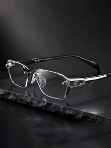1pc Rimless Square Light Glasses Geometric Metal Non-Prescription Eyeglasses For Business Men Women Office Cool Eyewear Daily Work Streetwea - Multicolor - View 4