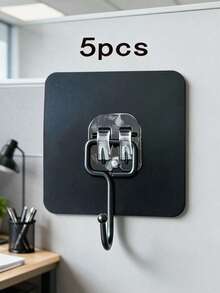 Removable No-Residue Adhesive Hooks Black Waterproof Bathroom Kitchen Hanging Hooks - A - View 13