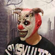 1pc Halloween Scary Bell Clown Mask, Latex Head Cover Smiling Clown Mask, Halloween Costume Party Props, Festival Performance Props - Multicolor - View 2