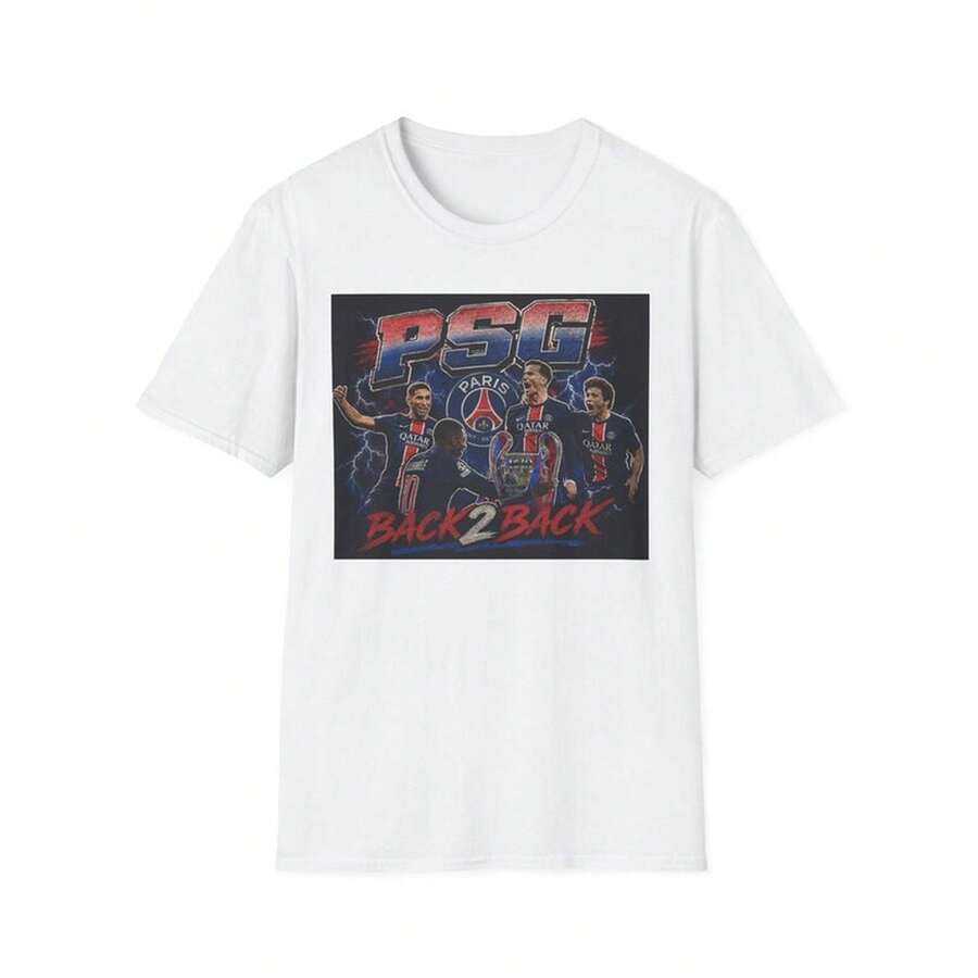 PSG Graphic T-Shirt |   Football Club Back 2 Back |   Paris Saint Germain |   Champion League Winners - 白色 - 查看 1