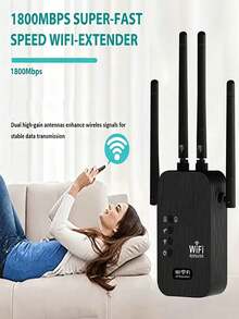 1200Mbps WiFi 4 Signal Booster And Mesh Extender - Dual Band 2.4GHz/5GHz, 4 Antenna High-Speed Wi-Fi System, One-Click Easy Setup, Whole Home Coverage, Compatible With Smart TV, Game Console, Smartphone, Tablet And Smart Home Devices. (Wi-Fi Extender, Network Booster, Network Extender) - US A Type Plug(110-127V) - View 5
