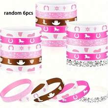 6/12/24pcs Gelang Silikon Denim untuk Anak Perempuan: Gelang Elastis Warna-warni, Cocok untuk Pesta Bertema Barat, Ulang Tahun, dan Berbagai Acara - 6 Pola Unik - MultiWarna - View 6