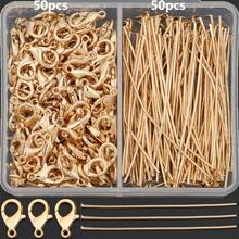 100pcs/120pcs/150pcs DIY Jewelry Clasp Parts Set With Lobster Clasp, (Approx. 50mm) Flat Head Pin, Suitable For Braided DIY Keychain, Necklace, Bracelet, Earring Accessories, Bag Pendant Connector Pin, Cuttable And Bendable Bead Stringing Pin, Bead Connector, DIY Jewelry Making Materials - Lobster Clasp & Flat-head Pin - View 14