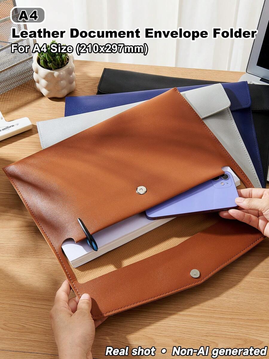 1PC A4 PU Document Folder,Durable Waterproof Magnetic Closure,Perfect Office Organizer For Students And Teachers,Ideal For Filing Papers,Reports,Certificates,And Important Documents,Portable Lightweight With Secure Snap,Back To School Must-Haves,Styl - Single Piece - View 1