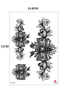 1 pieza Tatuaje temporal de encaje con lazo, diseño para brazo o pierna, calcomanía sexy para pecho o muslo, resistente al agua, perfecto para mujeres - Negro - Ver 8