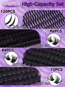 CMAYOME 576/684/708/720片 D捲度 10D-150D 8-16mm DIY簇擁假睫毛，含尖端，可DIY輕薄/濃密妝感，自然纖細，附配套膠水及其他工具，適合初學者，返校季睫毛 - 彩色 - 查看 8