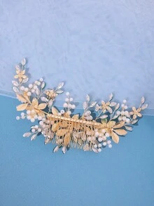 1件優雅手工珍珠花朵髮梳，鮮紅水晶飾品，新娘婚禮頭飾，派對生日公主髮飾 - 綠色 - 查看 6