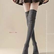4 Pairs One Size Vintage Loose Fuzzy Knee-High Thigh Socks, Featuring Fine Vertical Striped Knit Craftsmanship, Elastic Cuff - Multicolor - View 4