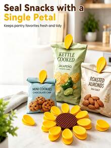 Sunflower Magnetic Chip Clips 10pcs Petal Clips, Flower-Shaped Fridge Clips, Suitable For Chips And Food Bags, Help Keep Snacks Fresh, Kitchen Use - Multicolor - View 2