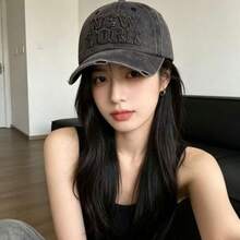 1pc Y2K Vintage Washed Dad Hat, Distressed Brim, NEW YORK Letter Embroidery Baseball Cap, Unisex Street Fashion Outdoor Sun Protection Hat - Multicolor - View 1