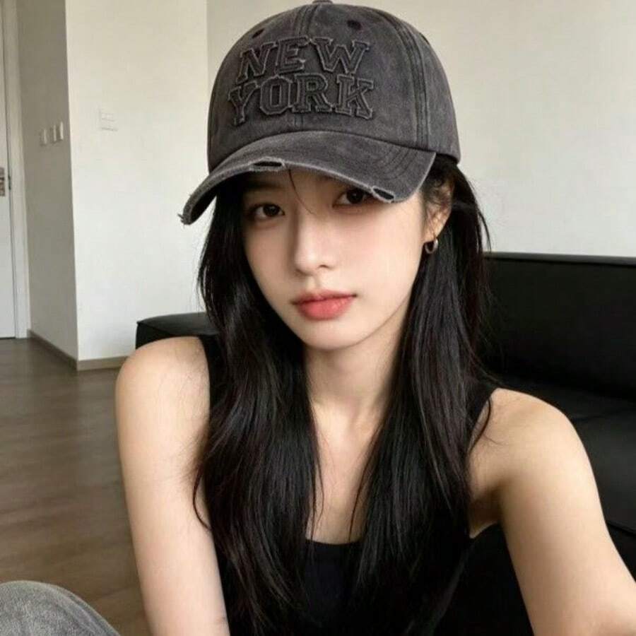 1pc Y2K Vintage Washed Dad Hat, Distressed Brim, NEW YORK Letter Embroidery Baseball Cap, Unisex Street Fashion Outdoor Sun Protection Hat - Multicolor - View 1