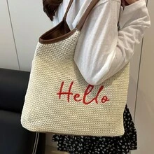 新作 レディースバッグ 韓国風 編み込み ハンドバッグ ビーチリゾート ビーチバッグ レディース レイジー ショルダーバッグ - カーキ - チェックする 3