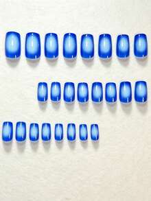 Aprimore sua Beleza 24 Peças Unhas Postiças Clássicas Elegantes Azul & Branco Degradê Tie Dye Brilhantes e Iluminadoras de Pele, Unhas Postiças Versáteis e da Moda para Mulheres e Meninas, Adequadas para Encontros, Festas, Primavera/Verão, Outono/Inverno Uso Diário, Conjunto de Unhas Postiças Removíveis com Cola de Gelatina e Lixa de Unha, Fácil de Aplicar e Duradouro, Cola de Gelatina Enviada Aleatoriamente - Azul - Visão 3