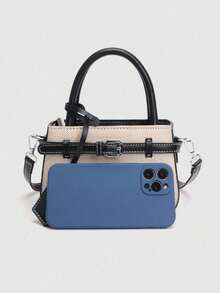 Dedoo Casual Color Block Texture Versatile Commuter Vintage Small Handbag With Metal Buckle Closure For Women - Black - View 5
