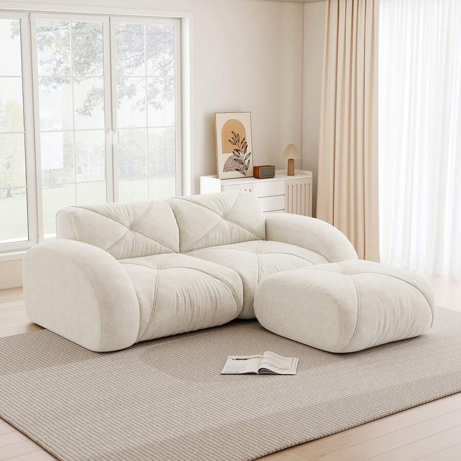 Modular Sofa, Modern 2-Seat Sofa With Ottoman, Beige - 米色雙座 - 查看 1