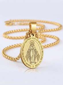 Men's Virgin Mary Necklace, Stainless Steel Material, Virgin Mary Pendant, Virgin Mary Medal, Virgin Mary Jewelry - Virgin Mary Necklace - View 5