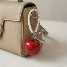 1pc Realistic Fruit Bag Charm Keychain, Lifelike Apple Or Pear Pendant With Pearl Handle And Heart Clasp, Handbag Accessory, Backpack Charm, Key Ring - Multicolor - View 9
