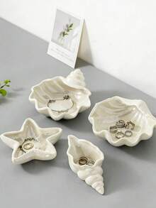 Decorative Ceramic Jewelry Tray, Shell & Starfish Shaped Jewelry Tray, Ocean Themed Decorative Jewelry Tray, Suitable For Rings, Earrings, Necklaces, Bracelets, Jewelry Watches, Keys, Bathroom, Bedroom, Office Accessories. - one-size - View 2