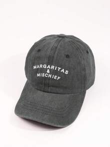 1 Pc Vintage Distressed Baseball Cap - "MARGARITAS & MISCHIEF" Print - Lightweight Hat, Vintage Style, Embossed Design, Casual Headwear | Vintage Style Hat | Embossed Design Hat, Vintage Baseball Cap, Hats For Women, Hats, Beach Hat - Multicolor - View 9