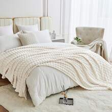 Luxury Bubble Fleece Blanket, Ultra Soft Thick Fluffy Flannel Fleece Blanket, All Season Comfortable Plush Blanket, Lightweight Warm Solid Color Decorative Throw, Suitable For Sofa Bed Chair, High-End Home Pillow Gift Blanket - White - View 10