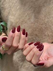 10pcs Handmade Wearable Nail Tips, Short Almond Shape Press-On Fake Nails, Sweet Luxury Style, Smooth Glossy Pure Red Short Wearable Nails, Suitable For Women And Girls Daily And Holiday Wear - Multicolor - View 1