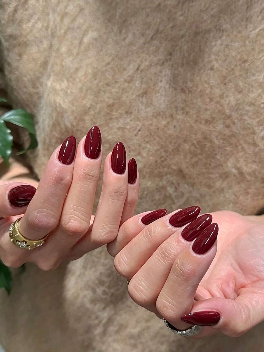 10pcs Handmade Wearable Nail Tips, Short Almond Shape Press-On Fake Nails, Sweet Luxury Style, Smooth Glossy Pure Red Short Wearable Nails, Suitable For Women And Girls Daily And Holiday Wear - Multicolor - View 1