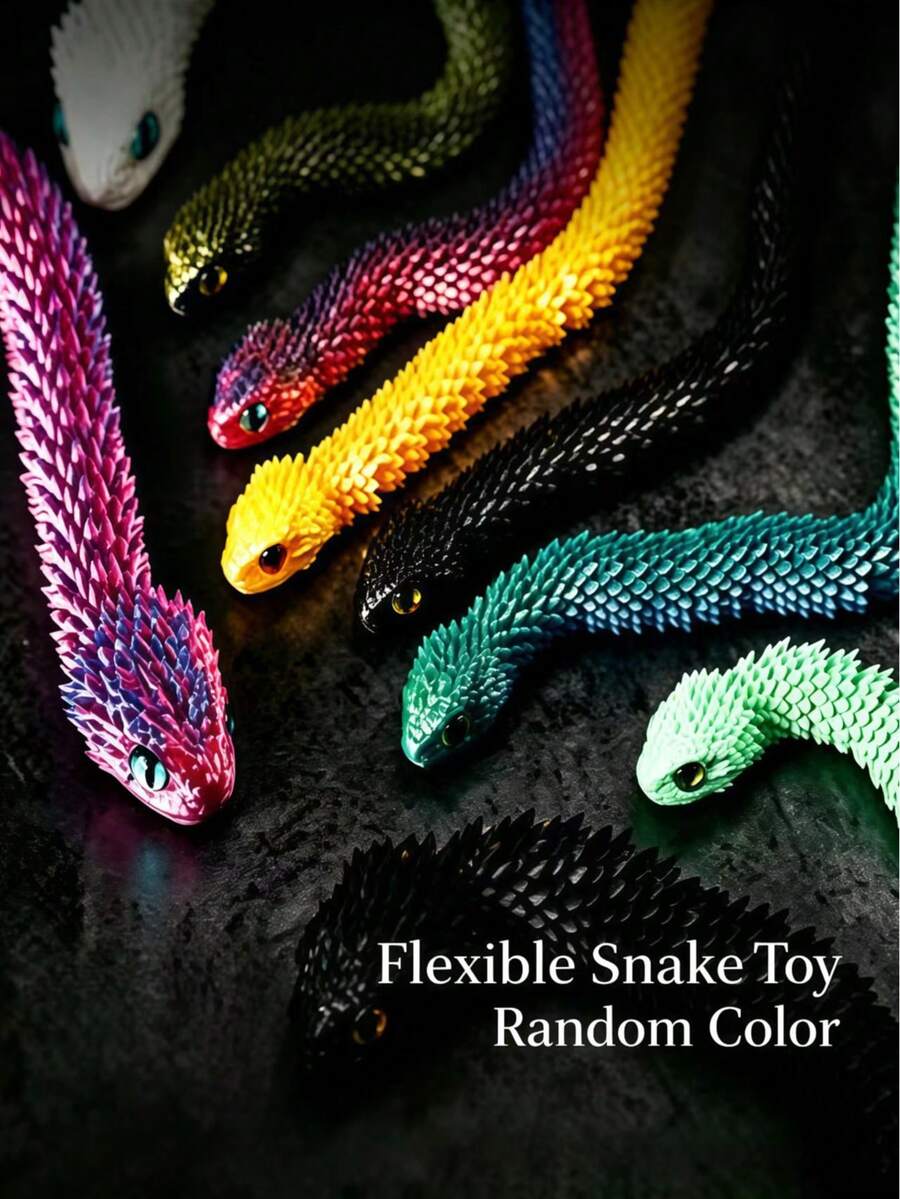 1PC High Quality 3D Printed Toy Snake No Egg Version (Random Color, Random Eye Style, Multiple Colors Available, Highly Flexible Full Joint Movement, Sensory Stress Relief Toy, Relieve Anxiety, Suitable For Campus, Office And Multiple Scenes) - Multicolor - View 1