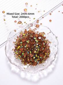 2mm-6mm 混合尺寸 2000顆/包 圓形平底樹脂水鑽，透明糖果色 AB 閃粉寶石，DIY 鑽石貼紙，可用於衣服、包包、鞋子、馬克杯、瓶子、杯子、手機的黏貼裝飾珠，DIY 配件 - 黃咖014 - 查看 12