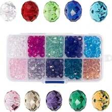 300PCS 8mm Faceted Glass Rondelle Beads, Mixed Colors For DIY Jewelry Making, Bracelets & Necklaces, With Storage Box - 8mm - View 1