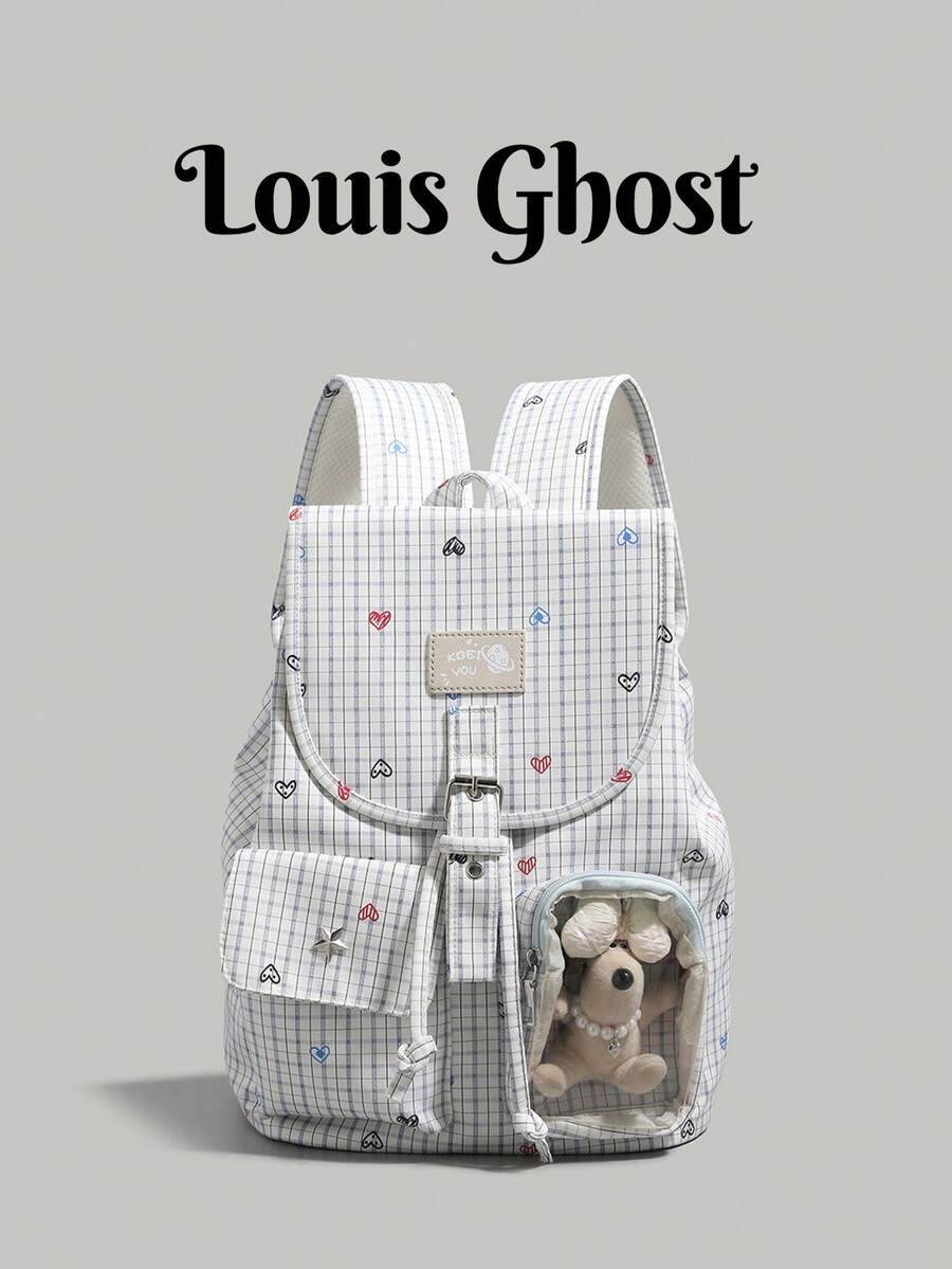 Plaid Heart Backpack | Versatile Accessory With Girly Charm. Large Main Compartment With Organized Interior, Perfect For Commuting, School, And Travel. Wide, Thick, Breathable Shoulder Straps For Comfortable Wear Without Shoulder Pressure. No Accessories Included. - Multicolor - View 1
