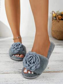 Women's Gray Solid Color Bohemian Fabric Patchwork Casual Fashion Slide Slippers For Home Wear, Spring And Autumn - Grey - View 7